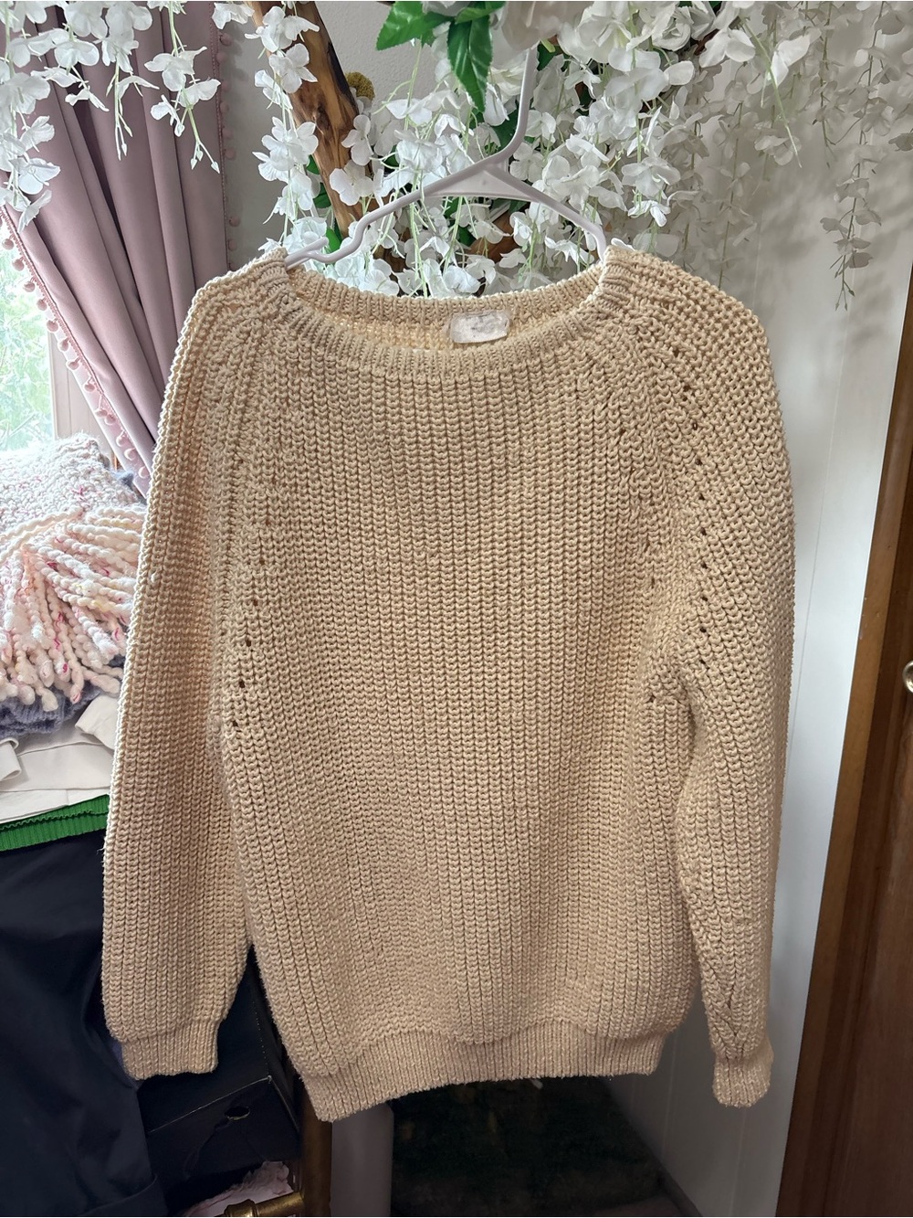 Vintage Cream Chunky Knit Crewneck Sweater